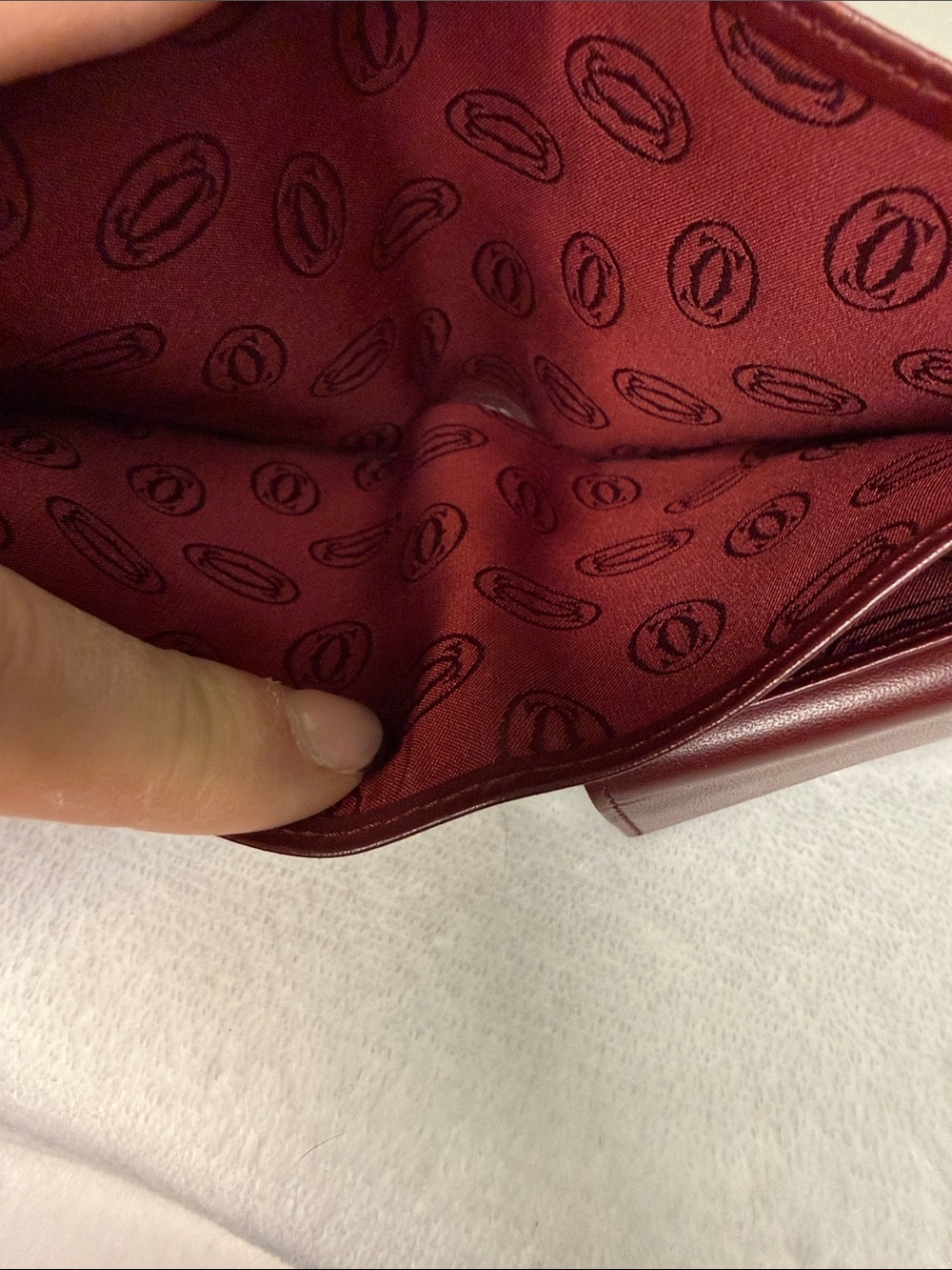 Vintage Cartier Unisex Must De Cartier Burgundy Leather Wallet Coin Pocket + Box - Picture 8 of 14